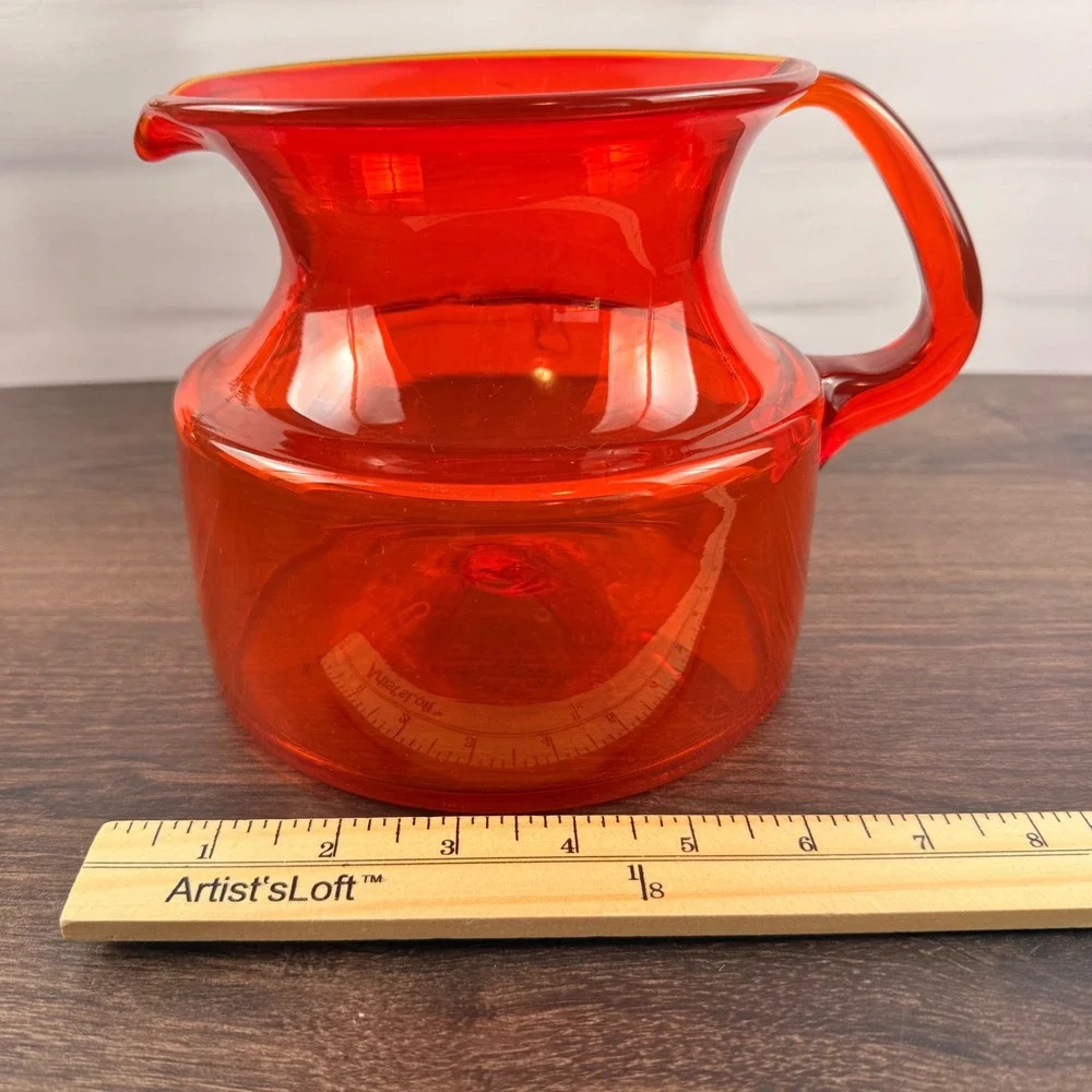 Greenwich Flint-Craft 1224-S Orange Glass Pitcher Tom Connally Vintage GFC